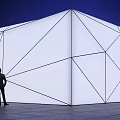 Samsung Modern Geometric Building Exterior With White Structure And Person Against Dark Background