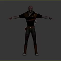 Game And Movie Character 3D Model Bald Head Dark Outfit Leather Straps Extended Arms Pose
