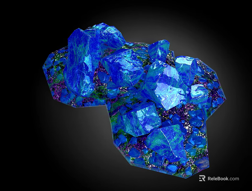 Blue Rockery Stones With Shiny Crystalline Texture For Outdoor Garden Landscape Decoration 3d model 
