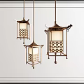 Traditional Chinese Lantern Shaped Chandeliers with Metal Frame and Openwork Design 3d model