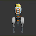 Futuristic Robot Game Character With Yellow Head Blue Orange Body Mechanical Legs And Circular Components