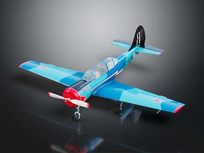 Blue Model Airplane With Red Propeller Wing Tips Black Tail And Transparent Cockpit 3d model