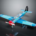 Blue Model Airplane With Red Propeller Wing Tips Black Tail And Transparent Cockpit