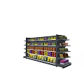 Retail Display Shelves Well Stocked With Various Packaged Goods On Multiple Layers