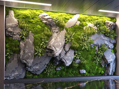 Interior Vertical Green Wall Design With Moss Rocks And Lush Plants 3d model