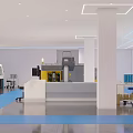 Modern Industrial Interior With Blue Flooring White Pillars And Technical Equipment