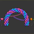 Colorful Balloon Arch With Triangular Flags And Heart Star Balloons On Reflective Ground 3d model