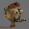 Vintage Mechanical Robot Game And Movie Character With Round Body Red Top And Yellow Eyes