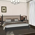 Modern Double Bed With Black Headboard Light Bedding Pillows And Wooden Nightstands With Table Lamps