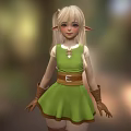 Fantasy Elf Character In Green Dress With Blonde Hair Brown Belt Gloves