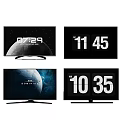 Televisions Displaying Digital Time Date And Planet Scenes On Screens