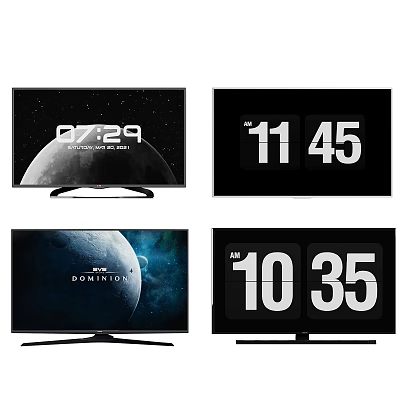 Televisions Displaying Digital Time Date And Planet Scenes On Screens 3d model