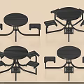 Public Outdoor Seating Set With Round Black Tables And Chairs 3d model