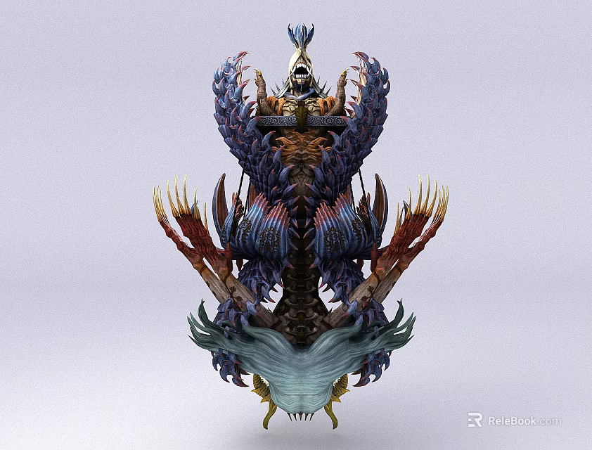 Mythical Fantasy Game Character With Spiked Limbs And Vibrant Colorful Design 3d model 