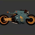 Teal And Orange Motorcycle With Unique Design And Reflective Surface Features 3d model