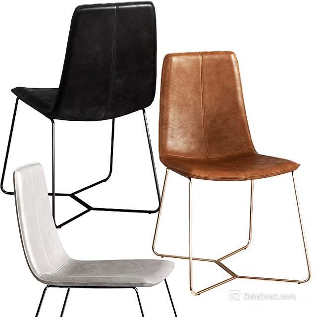 Stylish Modern Single Chair Collection in Black Brown White Leather with Metal Legs 3d model 