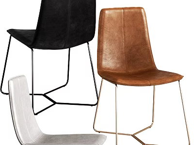 Stylish Modern Single Chair Collection in Black Brown White Leather with Metal Legs 3d model
