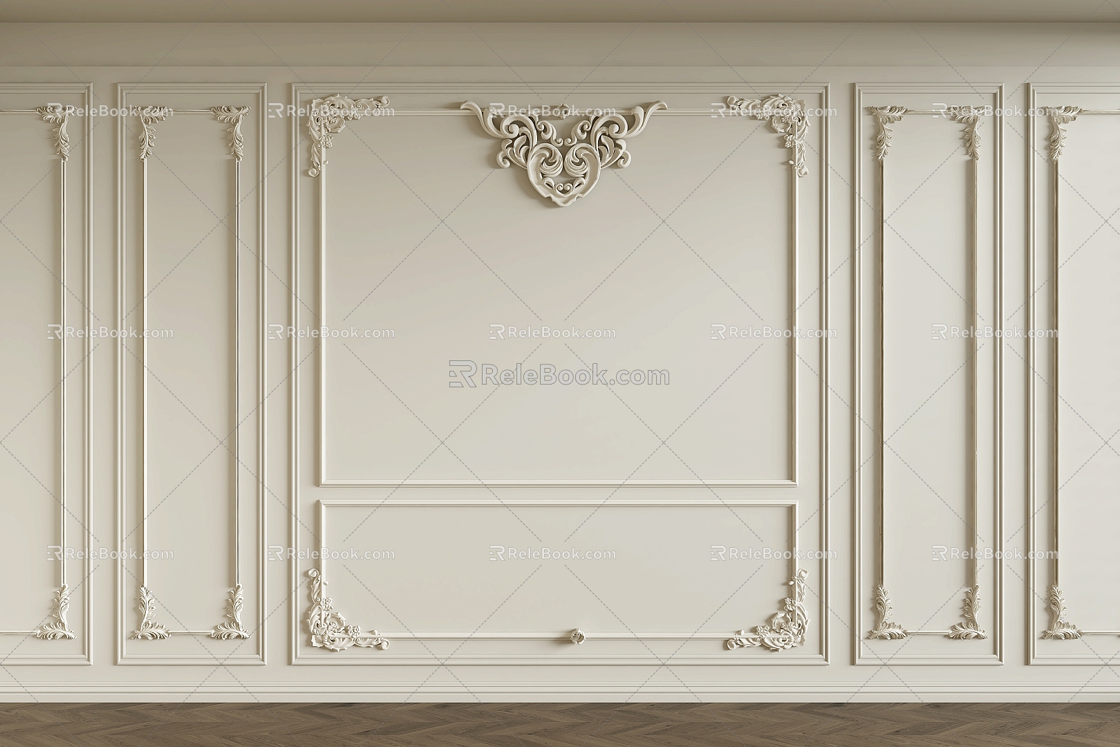 French background wall siding plaster line carved component 3d model