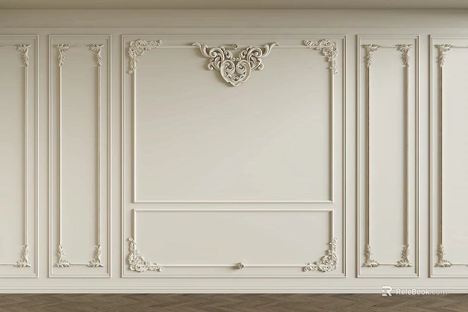 Elegant White Interior Wall Panel With Ornate Carvings And Decorative Molding Details 3d model 