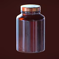 Classic Ceramic Jar with FRUIT JAR Lettering and Golden Lid on Dark Red Background