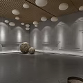 Modern Front Desk Reception With Wooden Ceiling Round Pendant Lights Brown Sofa Large Glass Windows