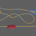 Roller Coaster Amusement Ride with Yellow Tracks Blue Supports and Red Roofed Station Building