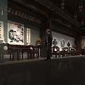 Traditional Chinese Cultural Center With Visitor Exploring Tile Roof Lanterns Calligraphy Paintings And Wooden Furniture