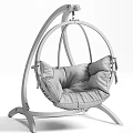 Modern Wooden Frame Hanging Chair With Round Design And Gray Cushion