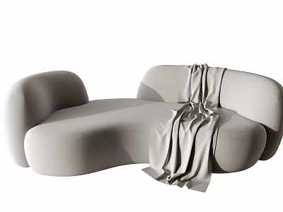 Light Gray Irregular Shaped Sofa With Draped Blanket In Modern Design 3d model