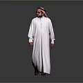 A Man In Traditional White Thobe And Pink Ghutra Standing Against Gray Background