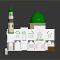 Traditional Mosque Architecture With Green Dome White Minaret Decorative Windows And Arched Columns