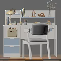 White Desk With Gray Chair Bookshelf Books Lamp Decorations And Colored Drawers On Rug