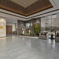 Chinese Style Hospital Outpatient Clinic Lobby With Reception And Cabinets