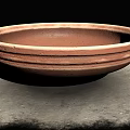 Textured Brown Ceramic Bowl Tableware Set Featuring Circular Patterns On Gray Mat 3d model