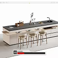 Modern Bar Counter Interior With Black Countertop Light Cabinets Bar Stools Sink And Decorative Plants