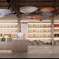 Traditional Cultural Center Interior With Hanging Decorative Umbrellas And Handicrafts On Shelves