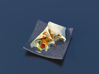 Delicious Cut Wrap on Dark Square Plate with Fresh Vegetables and Savory Sauce 3d model