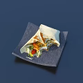 Delicious Cut Wrap on Dark Square Plate with Fresh Vegetables and Savory Sauce