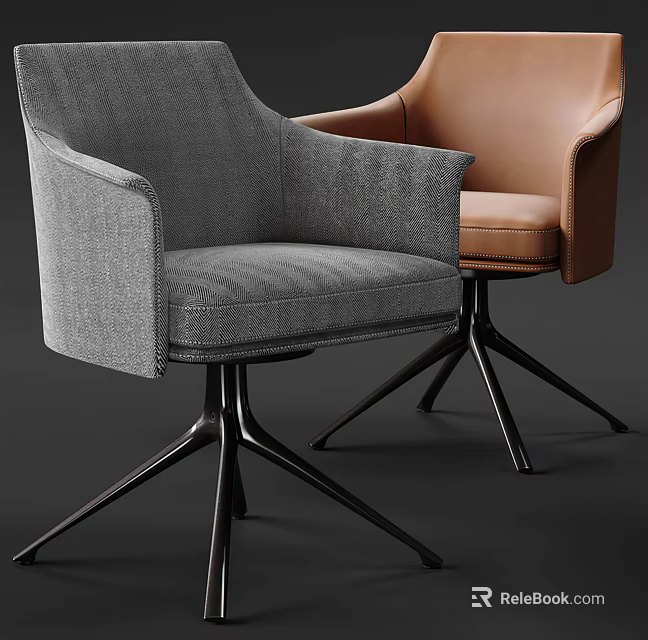 Modern Gray Fabric And Brown Leather Leisure Chairs With Black Metal Base Design 3d model 