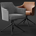 Modern Gray Fabric And Brown Leather Leisure Chairs With Black Metal Base Design