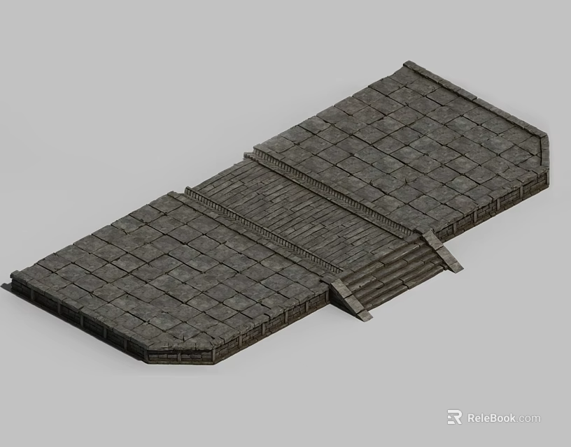 Solid Gray Stone Brick Floor With Patterned Structure And Steps Design 3d model