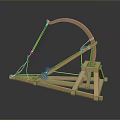 Ancient Wooden Catapult Weapon with Medieval Siege Warfare Design and Frame Structure