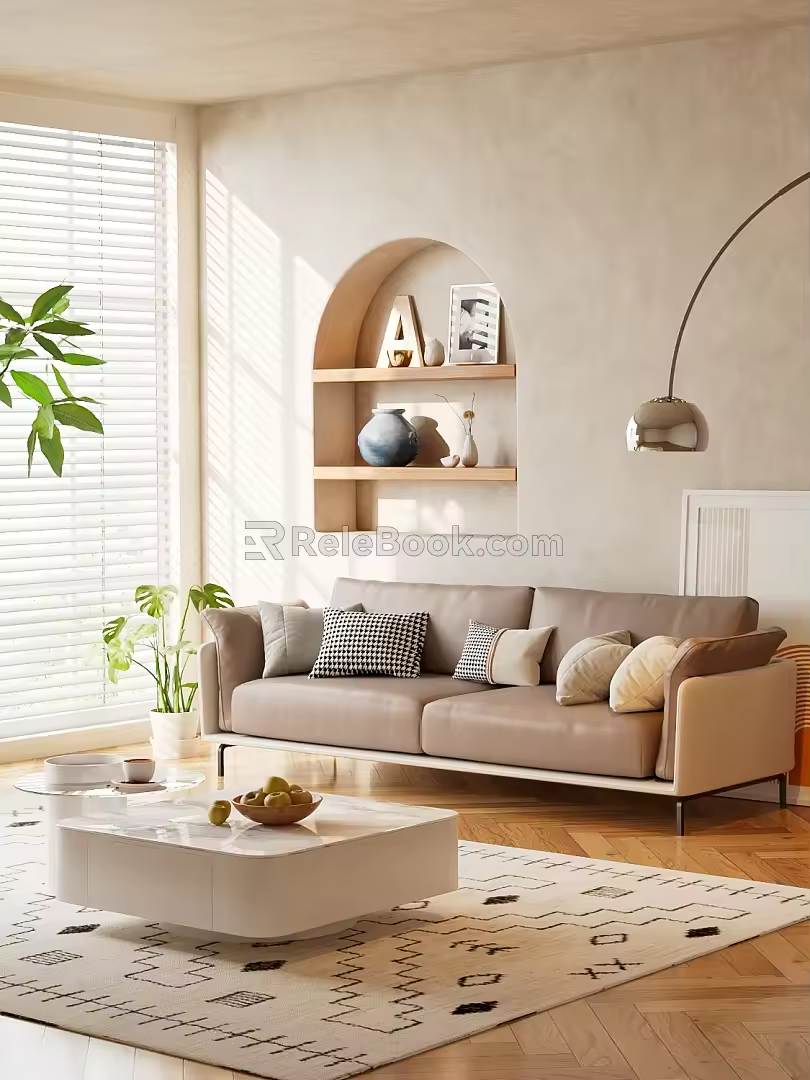 Modern double sofa coffee table combination 3d model