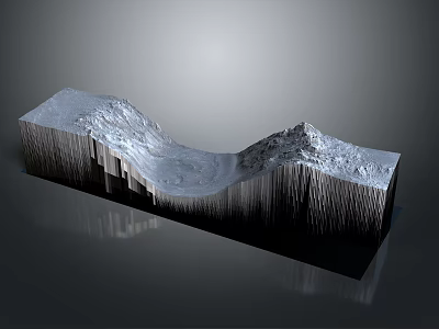 Mountain Landscape With Snow Covered Peaks Rocky Textured Valleys And Dark Background Reflection 3d model