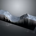 Mountain Landscape With Snow Covered Peaks Rocky Textured Valleys And Dark Background Reflection