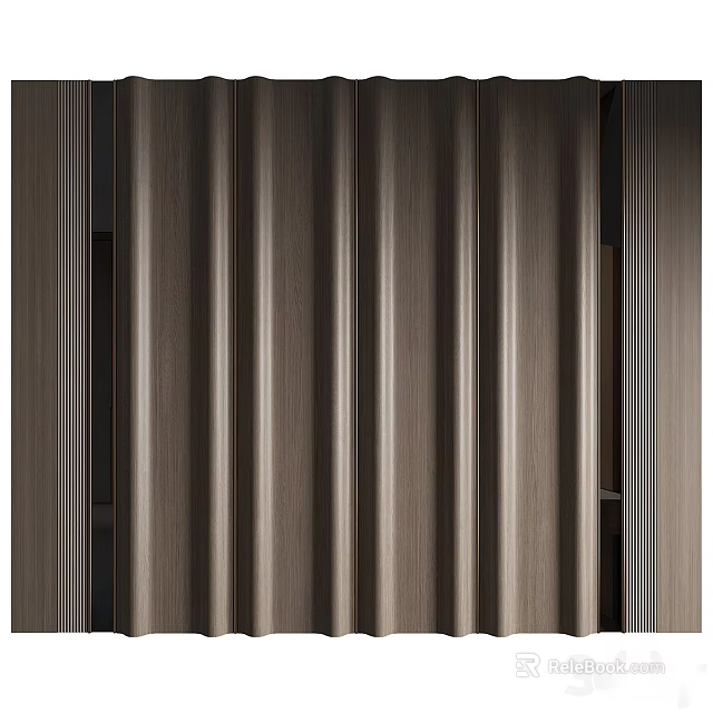 Modern Sofa Backdrop Wall With Vertical Wooden Slats And Natural Texture 3d model