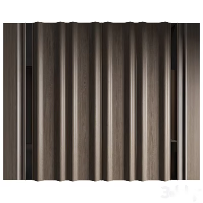 Modern Sofa Backdrop Wall With Vertical Wooden Slats And Natural Texture 3d model