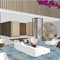 Modern Hotel Lobby Interior With Wooden Walls Stone Screens And Marble Flooring