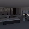 Modern Front Desk Reception Area With Marble Counter And Large Windows
