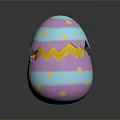 Egg Shaped Doll With Purple Blue Stripes And Yellow Dots Cracked Shell Showing Yellow Interior
